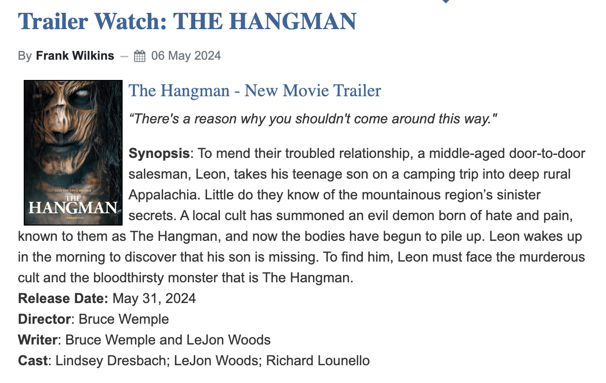 Trailer Watch: THE HANGMAN